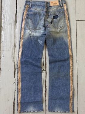 Dolce & Gabbana Blue Straight-Leg Jeans with Tan Snake-Print Side Stripes